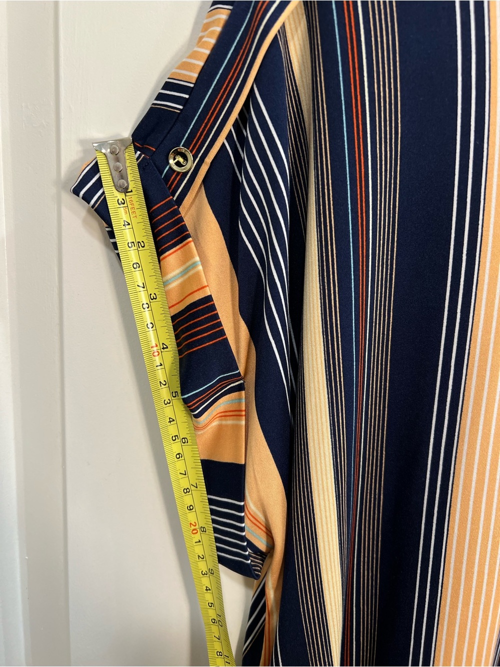AUW Navy and Peach Striped Women's Top - Picture 6 of 7